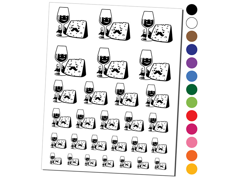 Wine Glass and Cheese Perfect Pair Temporary Tattoo Water Resistant Fake Body Art Set Collection