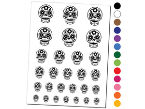 Happy Floral Sugar Skull Dia De Los Muertos Temporary Tattoo Water Resistant Fake Body Art Set Collection