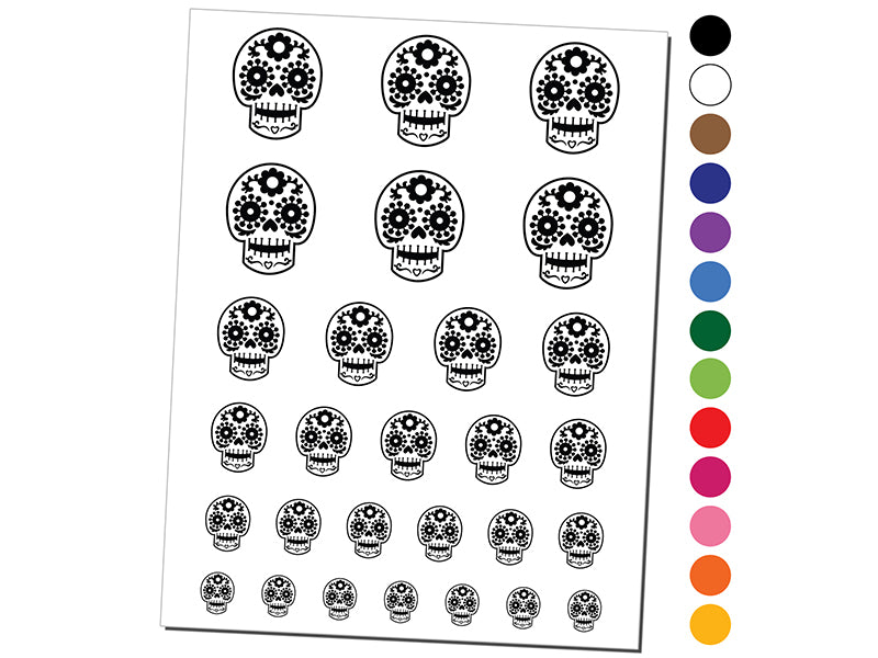 Happy Floral Sugar Skull Dia De Los Muertos Temporary Tattoo Water Resistant Fake Body Art Set Collection