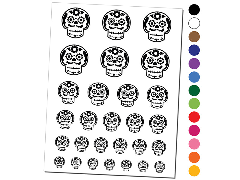 Mustache Floral Sugar Skull Dia De Los Muertos Temporary Tattoo Water Resistant Fake Body Art Set Collection