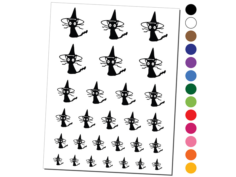 Spooked Cat in Witch Hat Halloween Temporary Tattoo Water Resistant Fake Body Art Set Collection