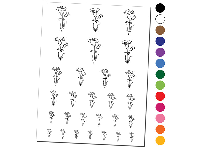 Hand Drawn Carnation Flower Temporary Tattoo Water Resistant Fake Body Art Set Collection