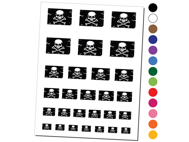 Skull and Crossbones Tattered Pirate Flag Jolly Roger Temporary Tattoo Water Resistant Fake Body Art Set Collection