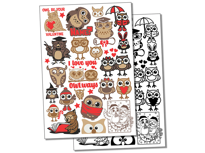 Adorable Cartoon Owls Temporary Tattoo Water Resistant Fake Body Art Set Collection