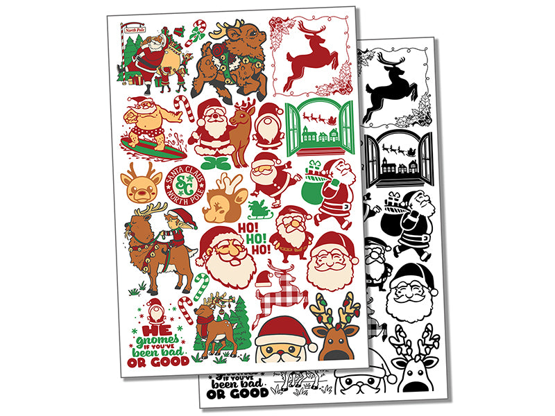 Christmas Santa and Reindeer Holiday Temporary Tattoo Water Resistant Fake Body Art Set Collection