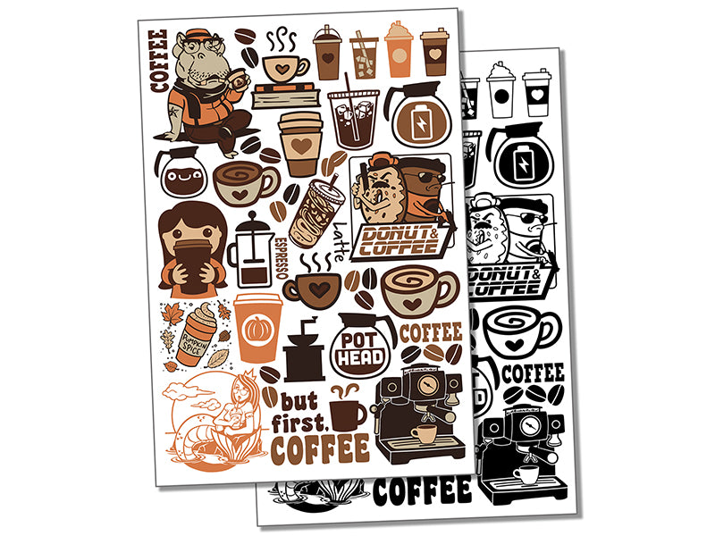 Coffee Love Temporary Tattoo Water Resistant Fake Body Art Set Collection