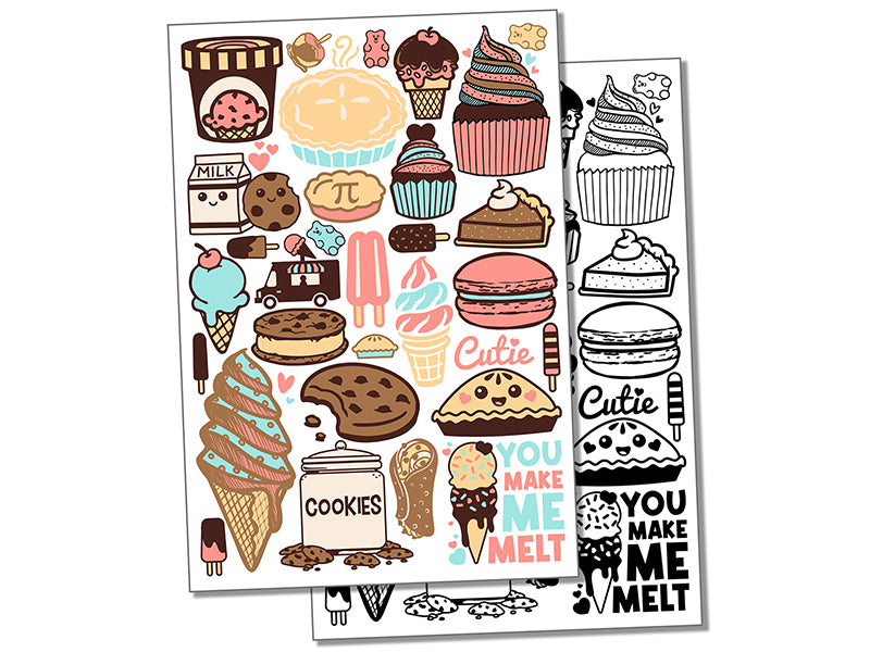 Desserts Sweets Ice Cream Cookie Cupcake Temporary Tattoo Water Resistant Fake Body Art Set Collection
