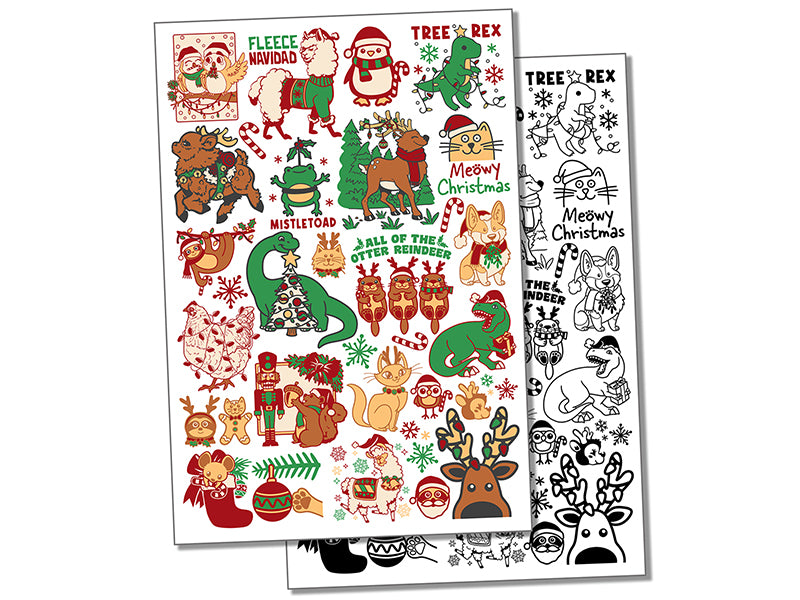 Festive Christmas Holiday Animals Temporary Tattoo Water Resistant Fake Body Art Set Collection