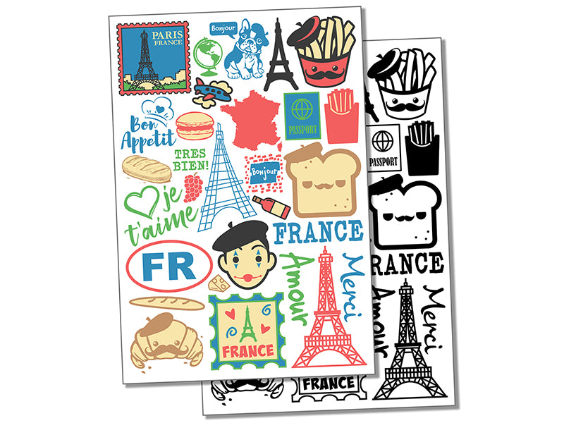 France French Eiffel Tower Vacation Temporary Tattoo Water Resistant Fake Body Art Set Collection