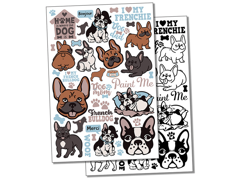 French Bulldog Frenchie Dog Breed Temporary Tattoo Water Resistant Fake Body Art Set Collection