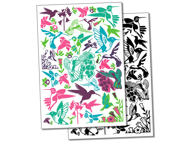 Hummingbirds and Flowers Temporary Tattoo Water Resistant Fake Body Art Set Collection