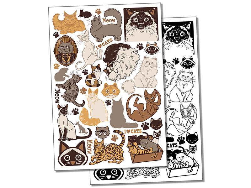 Kitty Cat Breeds Temporary Tattoo Water Resistant Fake Body Art Set Collection