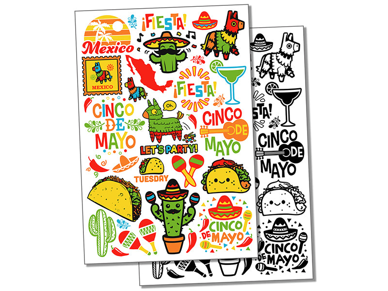 Mexico Fiestas Cinco De Mayo Tacos Temporary Tattoo Water Resistant Fake Body Art Set Collection