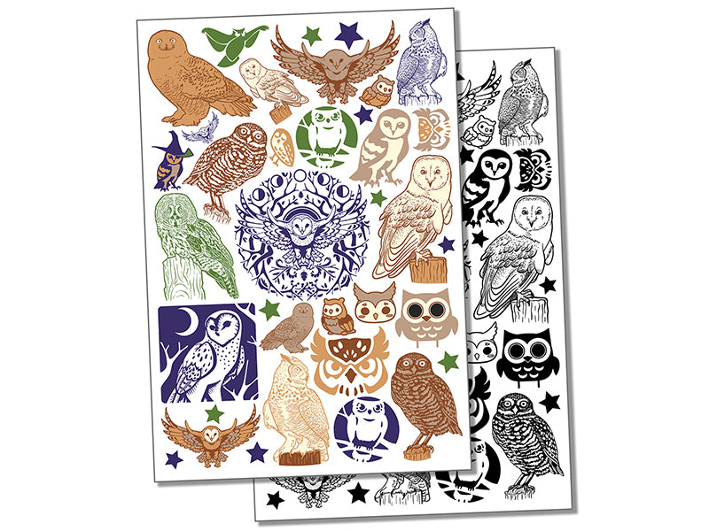 Owls Give a Hoot Temporary Tattoo Water Resistant Fake Body Art Set Collection