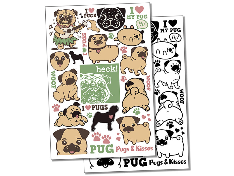 Pug Dog Breed Temporary Tattoo Water Resistant Fake Body Art Set Collection