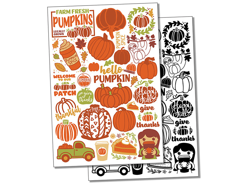 Pumpkins Spice Gourds Fall Autumn Halloween Temporary Tattoo Water Resistant Fake Body Art Set Collection