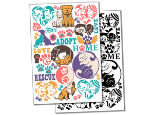 Rescue Adopt Shelter Cat Dog Temporary Tattoo Water Resistant Fake Body Art Set Collection