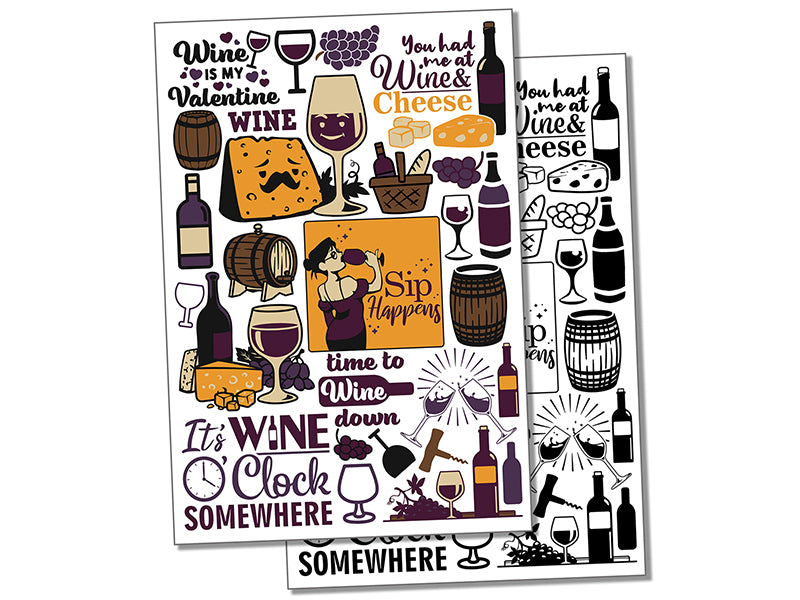 Wine Time Cheese Temporary Tattoo Water Resistant Fake Body Art Set Collection