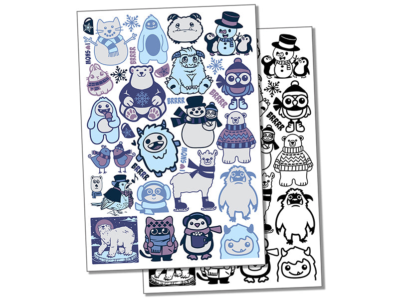 Yetis and Winter Animals Temporary Tattoo Water Resistant Fake Body Art Set Collection