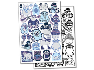 Yetis and Winter Animals Temporary Tattoo Water Resistant Fake Body Art Set Collection