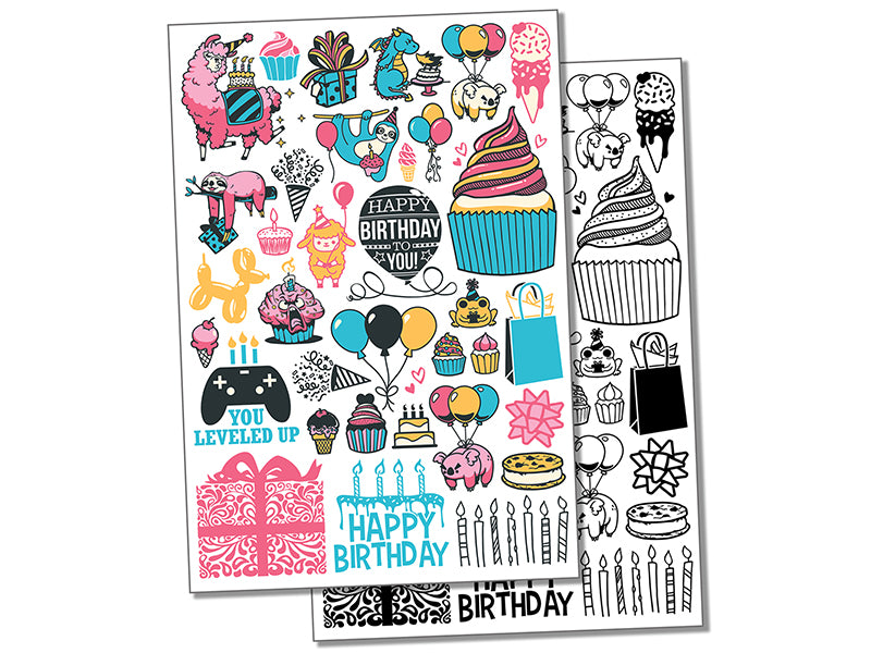 Birthday Party Celebration Temporary Tattoo Water Resistant Fake Body Art Set Collection