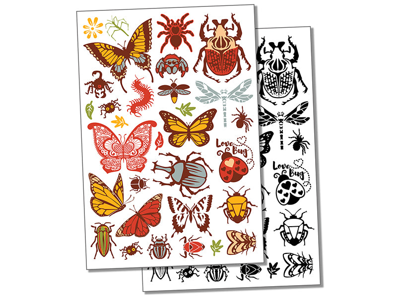 Bugs Insects Arachnids Butterflies Temporary Tattoo Water Resistant Fake Body Art Set Collection