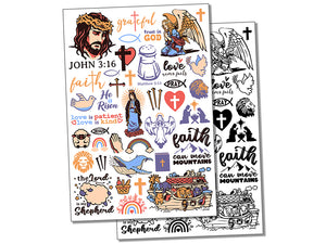 Christian Catholic Religion Temporary Tattoo Water Resistant Fake Body Art Set Collection