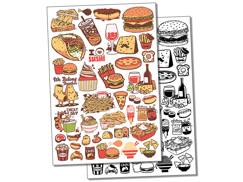 Delicious Yummy Foods Temporary Tattoo Water Resistant Fake Body Art Set Collection