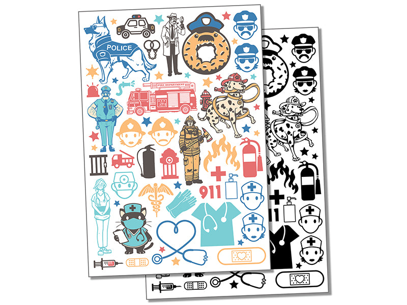 Emergency Personnel Police Firefighter Medical Temporary Tattoo Water Resistant Fake Body Art Set Collection