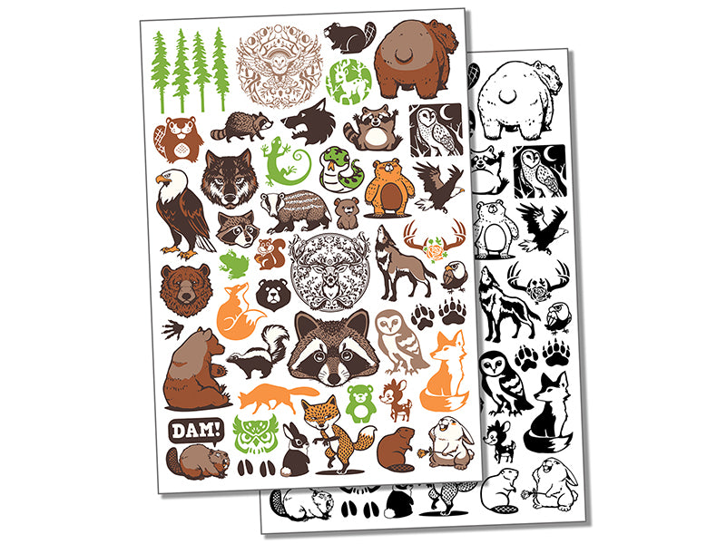 Forest Creatures Animals Birds Temporary Tattoo Water Resistant Fake Body Art Set Collection