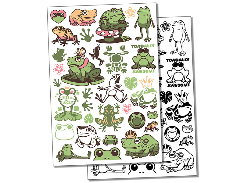 Frogs Toads Amphibians Temporary Tattoo Water Resistant Fake Body Art Set Collection