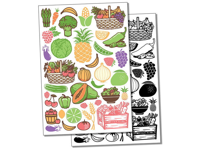Fruits and Vegetables Temporary Tattoo Water Resistant Fake Body Art Set Collection