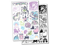 Magical Unicorns Rainbows Fantasy Temporary Tattoo Water Resistant Fake Body Art Set Collection