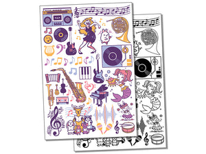 Music Songs Instruments Dance Rock and Roll Temporary Tattoo Water Resistant Fake Body Art Set Collection