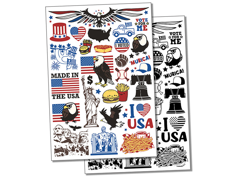Patriotic United States USA 4th of July Independence Day Temporary Tattoo Water Resistant Fake Body Art Set Collection