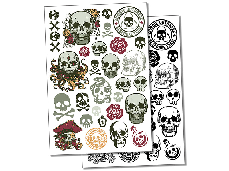 Spooky Human Skulls Temporary Tattoo Water Resistant Fake Body Art Set Collection