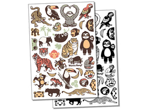 Tropical Rainforest Animals Temporary Tattoo Water Resistant Fake Body Art Set Collection