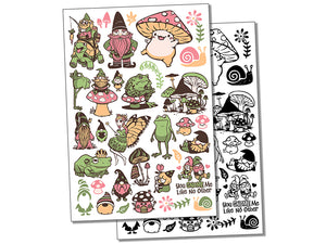 Whimsical Gnomes Mushrooms Frogs Fantasy Temporary Tattoo Water Resistant Fake Body Art Set Collection