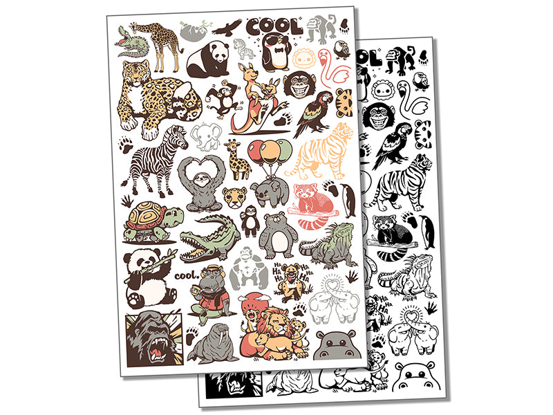 Zoo Animal Wildlife Favorites Temporary Tattoo Water Resistant Fake Body Art Set Collection