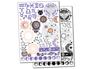 Celestial Horoscope Zodiac Moon Stars Temporary Tattoo Water Resistant Fake Body Art Set Collection