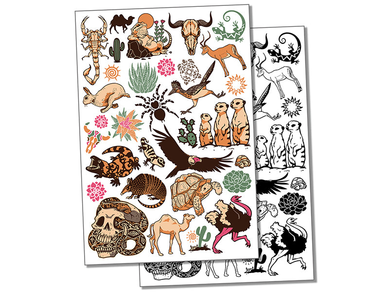 Desert Cactus Animals Southwestern Temporary Tattoo Water Resistant Fake Body Art Set Collection