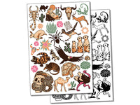 Desert Cactus Animals Southwestern Temporary Tattoo Water Resistant Fake Body Art Set Collection