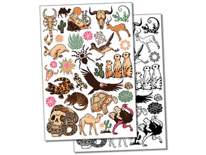 Desert Cactus Animals Southwestern Temporary Tattoo Water Resistant Fake Body Art Set Collection