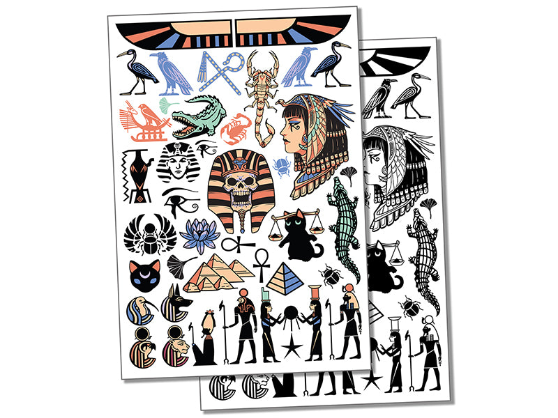 Egypt Egyptian Hieroglyphs Pyramids Pharaoh Temporary Tattoo Water Resistant Fake Body Art Set Collection