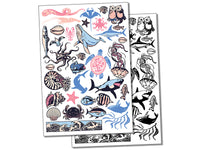 Fish Whales Ocean Sea Marine Life Temporary Tattoo Water Resistant Fake Body Art Set Collection