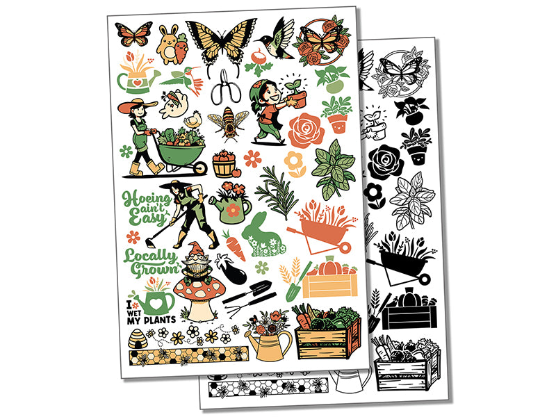 Garden Plants Flowers Vegetables Temporary Tattoo Water Resistant Fake Body Art Set Collection