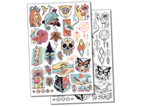 Geometric Shapes Flowers Animals Temporary Tattoo Water Resistant Fake Body Art Set Collection