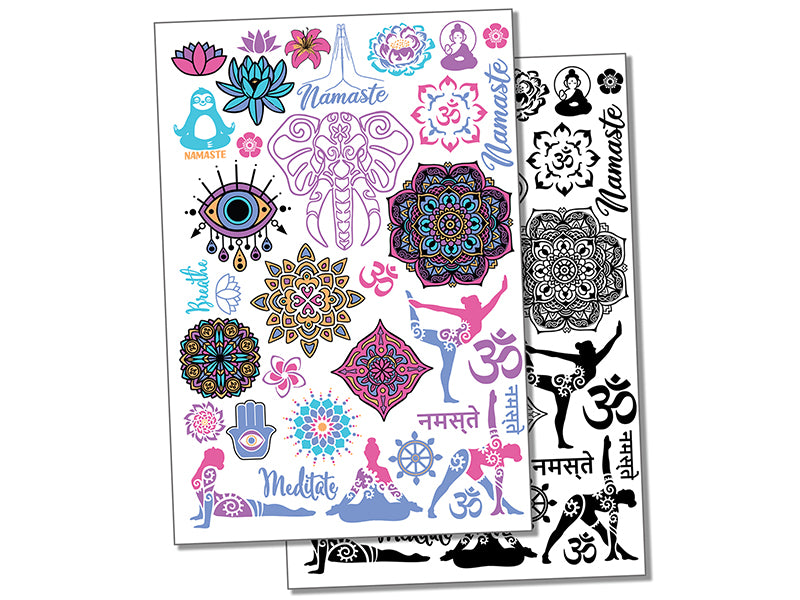 Mandala Spiritual Yoga Flowers Temporary Tattoo Water Resistant Fake Body Art Set Collection