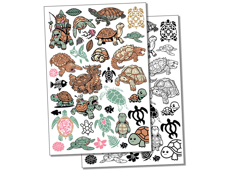 Turtles and Tortoises Temporary Tattoo Water Resistant Fake Body Art Set Collection