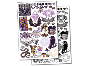 Witches Wicca Black Magic Symbols Halloween Temporary Tattoo Water Resistant Fake Body Art Set Collection